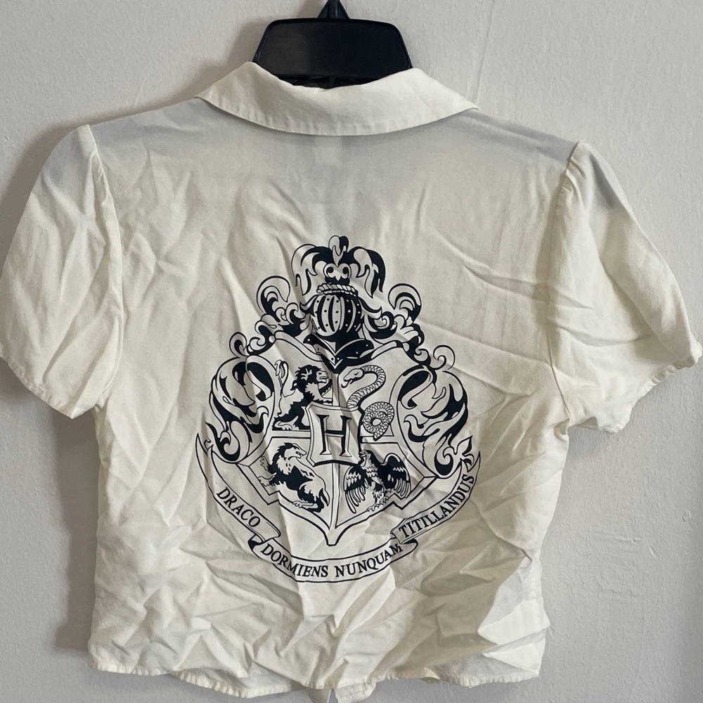 Harry Potter Logo Tag White Button-up Top